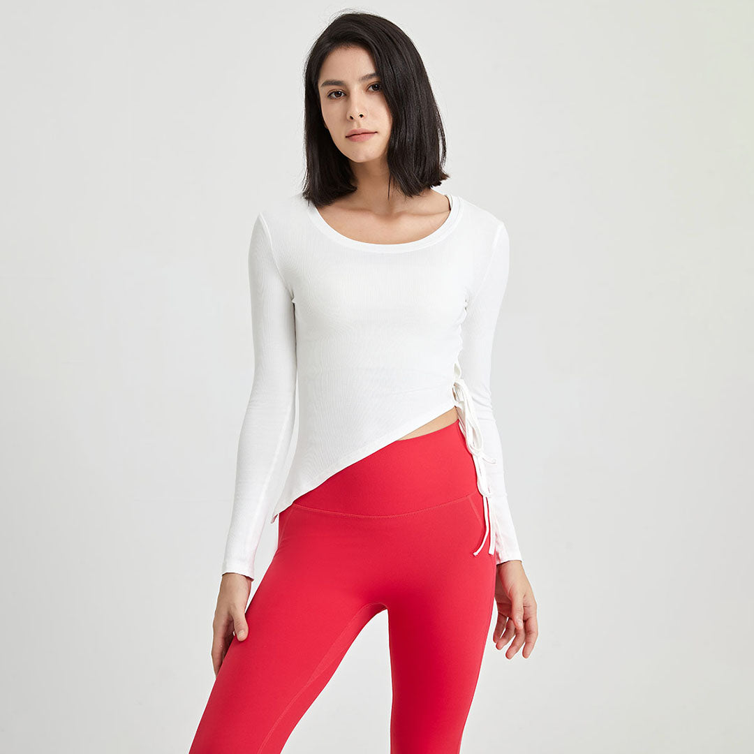Side straps sloping bottom cropped top