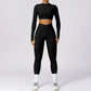 Quick-Dry long sleeve sports crop top + High waist legging 2-pieces set