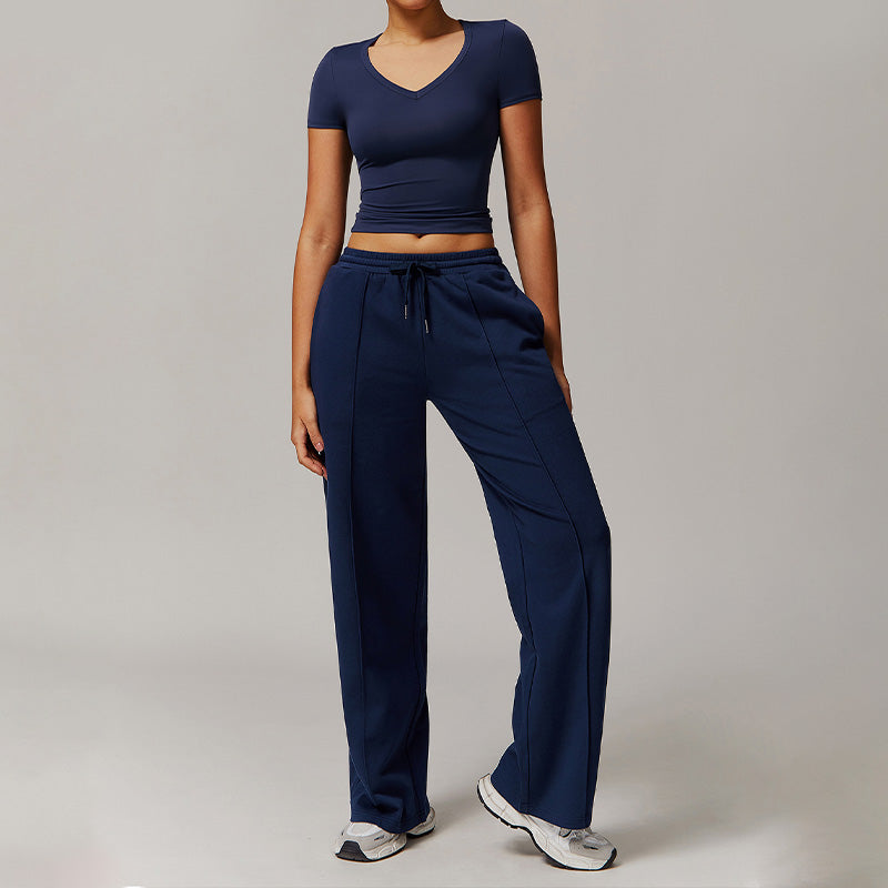 Quick-Dry and Brushed Short-sleeved+ Casual Straight Leg Sweatpants