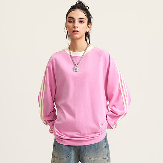 Crewneck Striped long-sleeved pullover sweatshirt