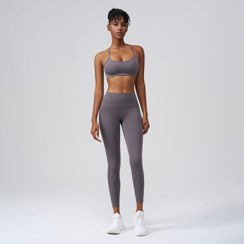 Seamless Cross Back Gym Bra + Cargo Pocket Leggings-2 Pieces Set