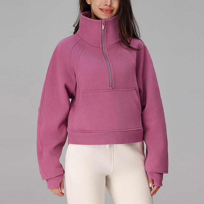 Half zipper thickened warm loose sweatshirt jacket