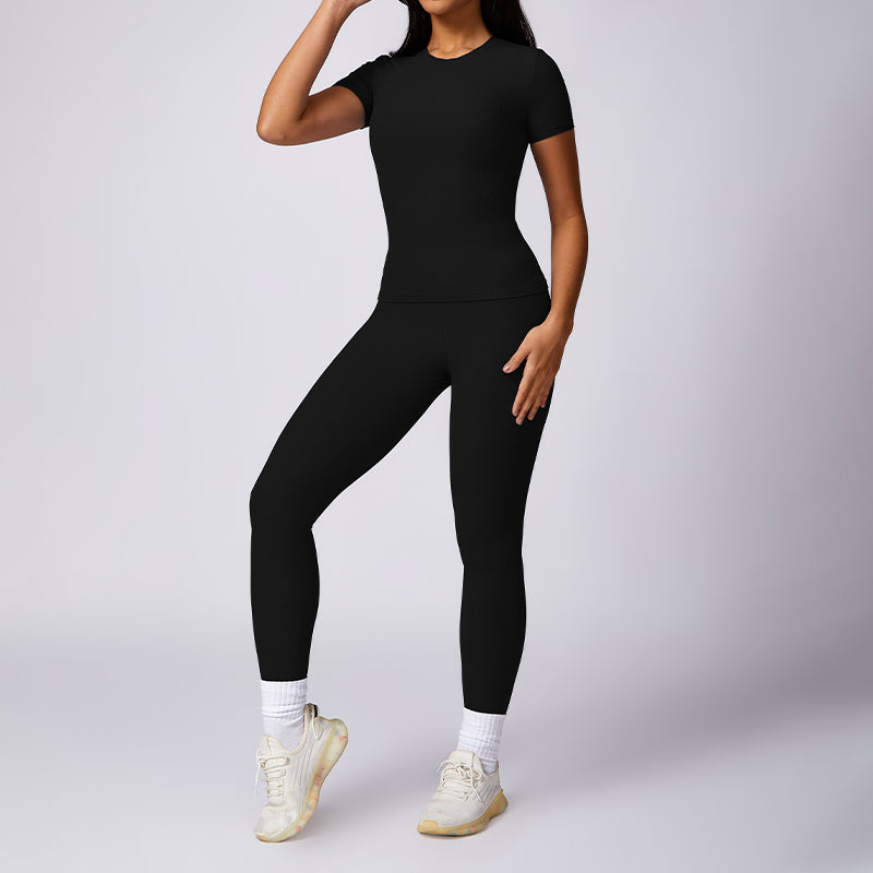 Solid short-sleeved top & leggings yoga sets