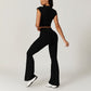 Ultra-Soft Quick-Dry Short Sleeve Top & High Waist Sports Flare Pants Sets