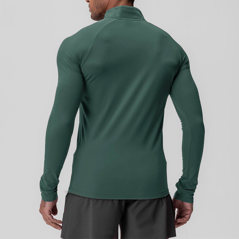 Men's quick drying half zipper solid color long sleeved sports top