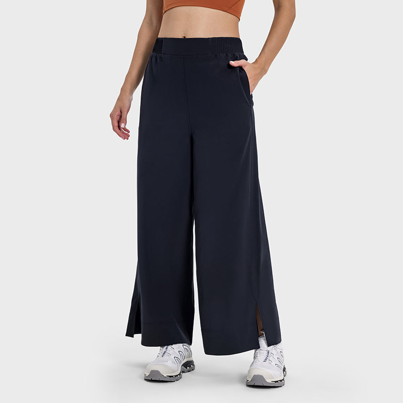 Side pockets waist-cinched wide-leg pants