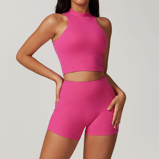 Solid Color Wide Strap Sports Tank Top + Shorts 2-piece Set