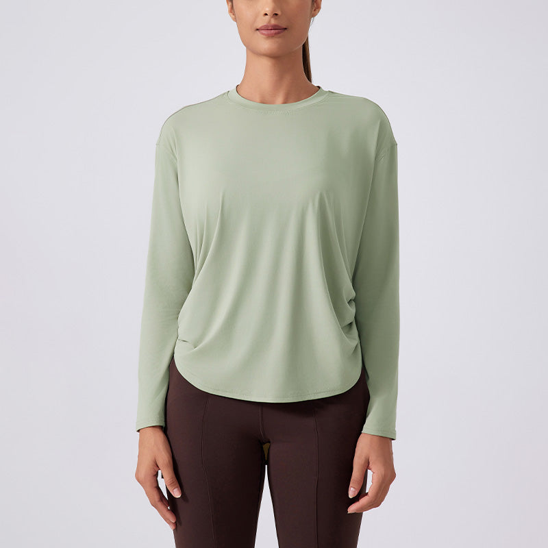 Nude and breathable long sleeve loose sports top