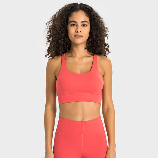 Soutien-gorge de sport dos en V de couleur unie