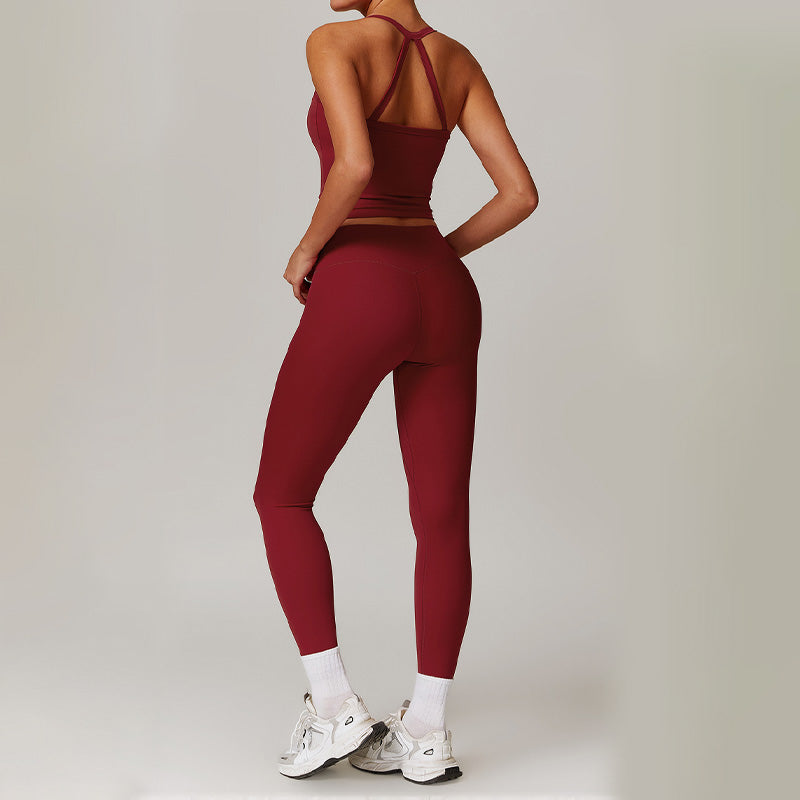 Brush Cross-back Top & high waist Fitness leggings 2 piece Set