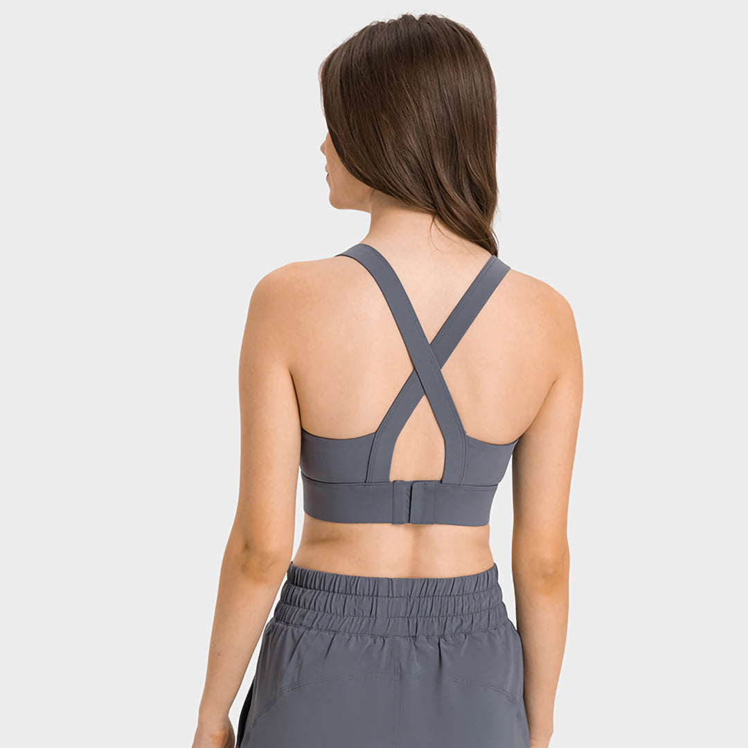 Solid back cross-buckle sports bra