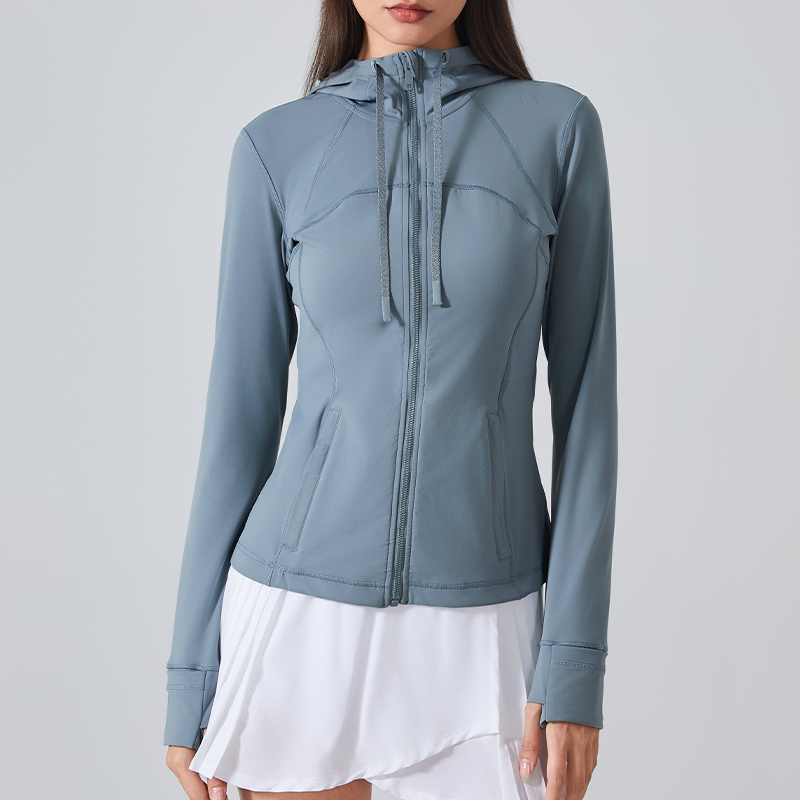 Women's Solid Color Zip Hooded Track Jacket