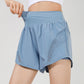 Solid color high waist back pocket double layer running shorts