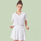 Solid color lapel sport short sleeve top & short skirt 2-piece set