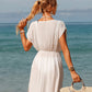 White Flowy Drawstring Side Slit Beach Dress