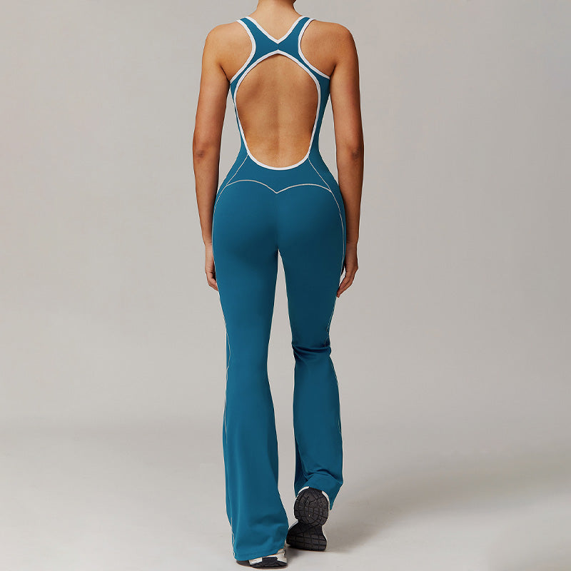 Hollow back yoga suit hip-lifting pleated flared jumpsuit