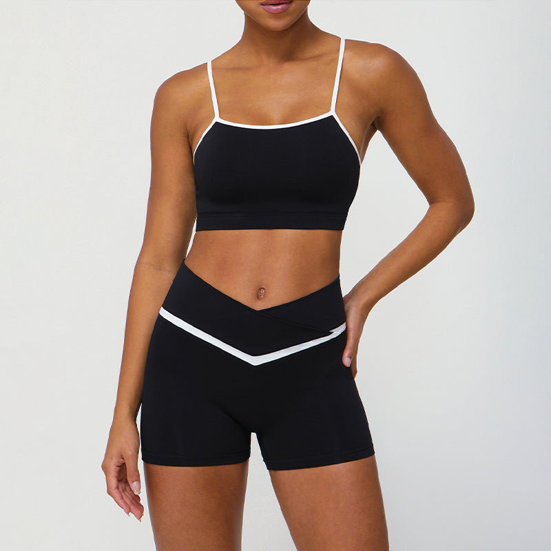 Contrasted Color nude sports and leisure fitness bra + short set