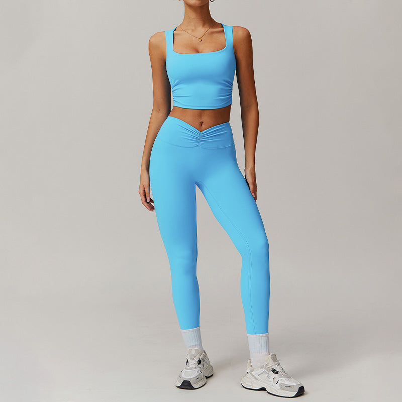 Breathable tight back tank tops+High-waisted hip-lifting leggings 2 pieces set