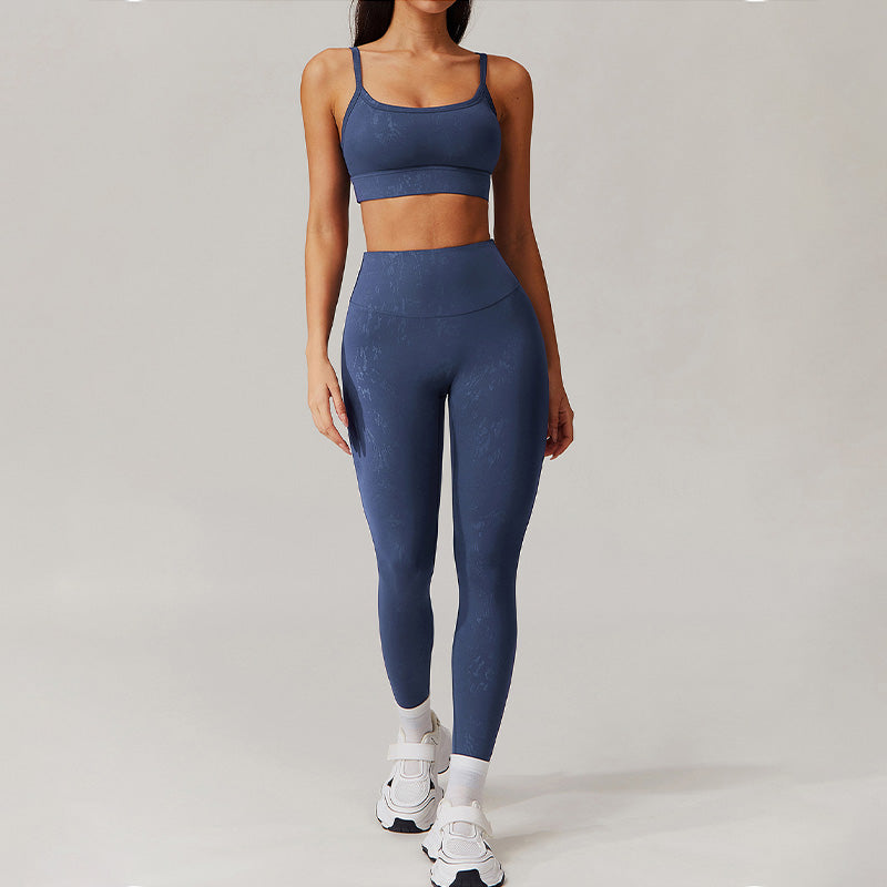 gold stamping Thin straps sports Bra + High-waist leggings 2-piece set