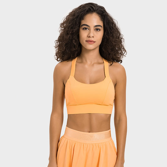 Solid back cross-buckle sports bra