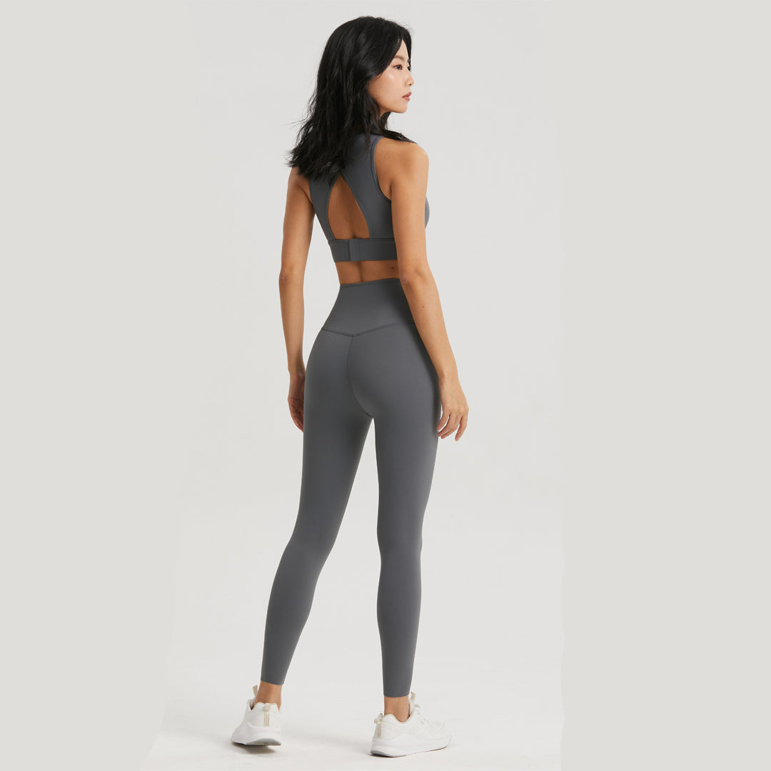 Back buttoned bra &  leggings 2-piece set