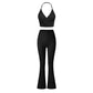 halter sports bra + Flared Leg pants 2-piece set