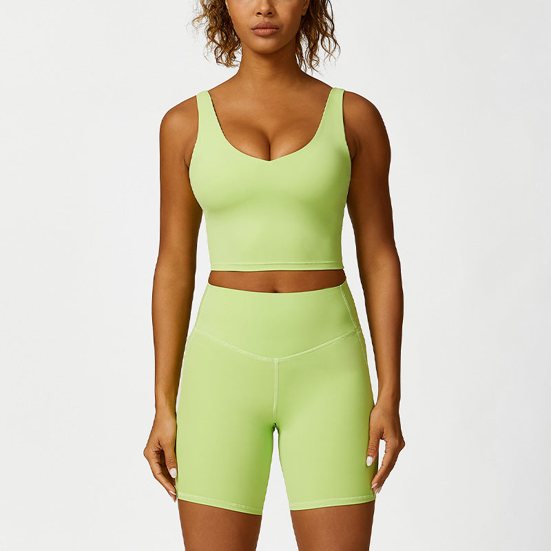 Skinny Wide Straps Yoga Tank Top + Shorts 2-Piece Set