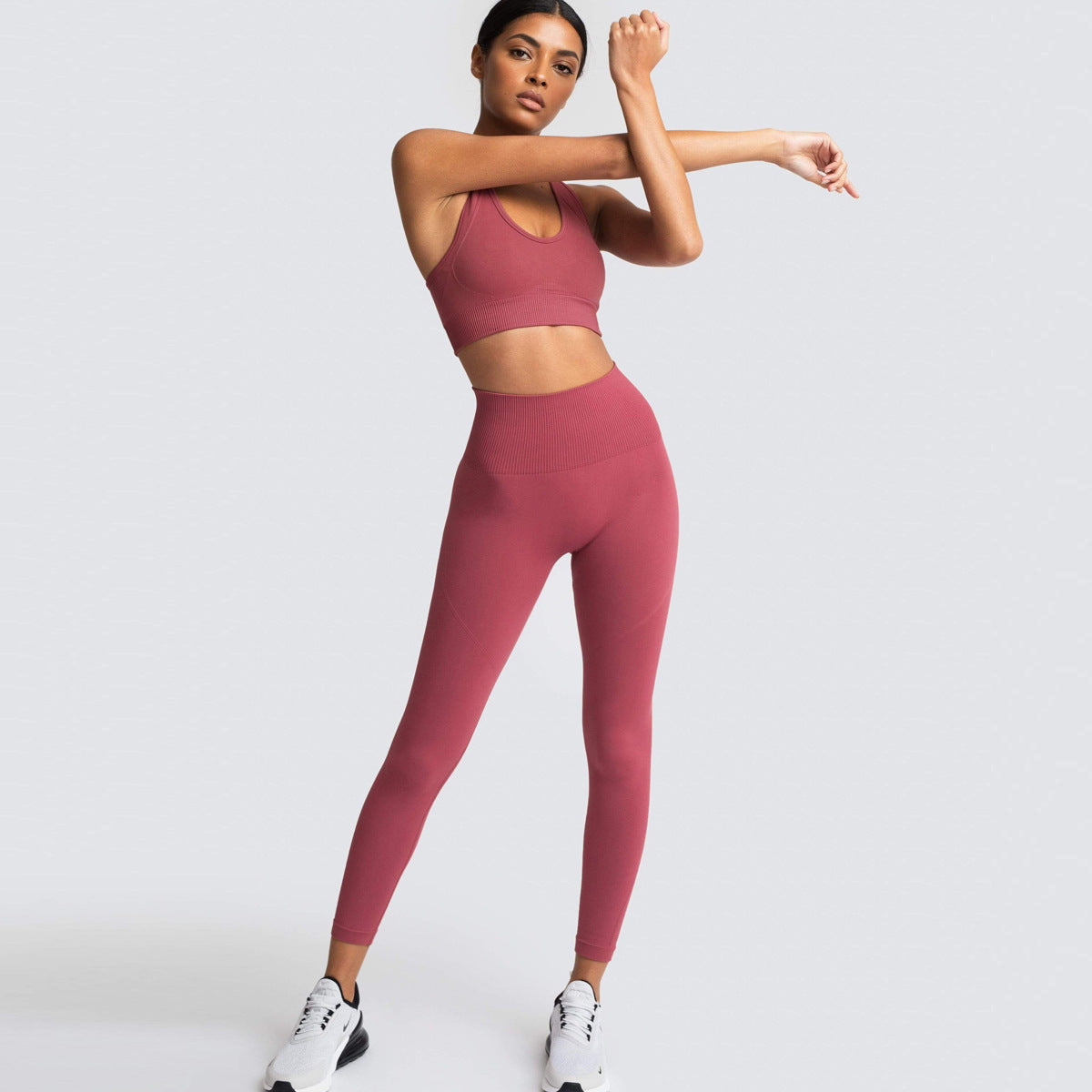 Ensemble 2 pièces de fitness sportif de couleur unie