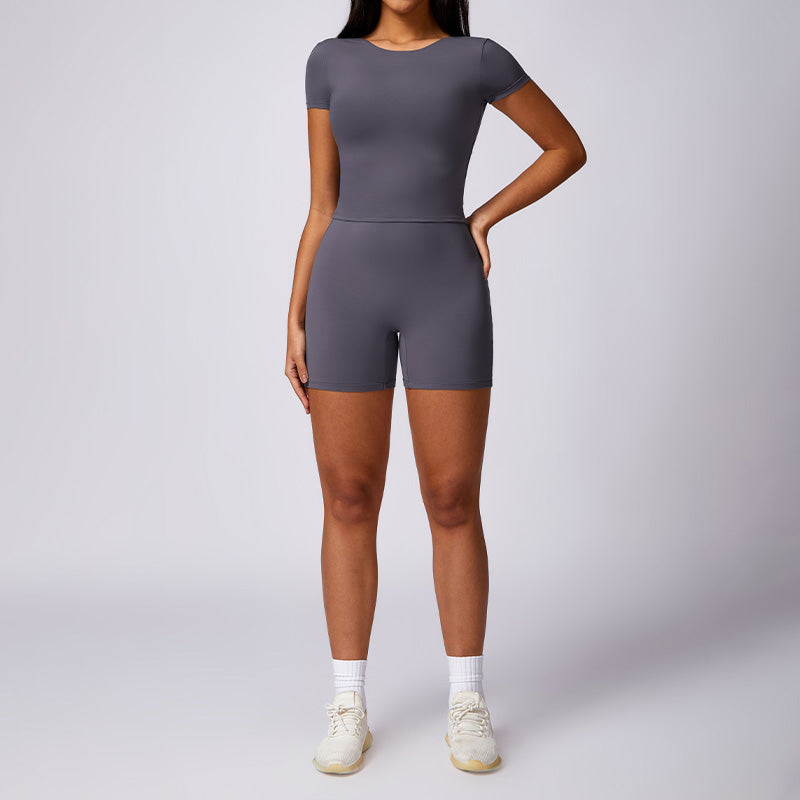 Backless short-sleeved top & tight shorts sets