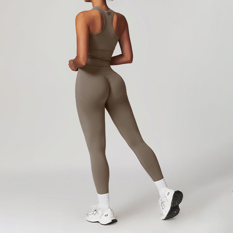 Seamless Racerback Threaded Sports Tank Top + Legging Set