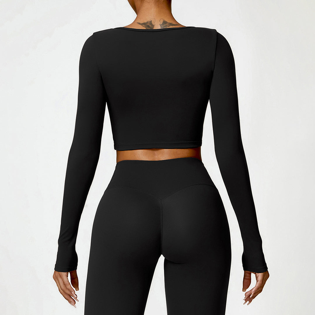 Winter brushed long-sleeved yoga wear tight T-shirt