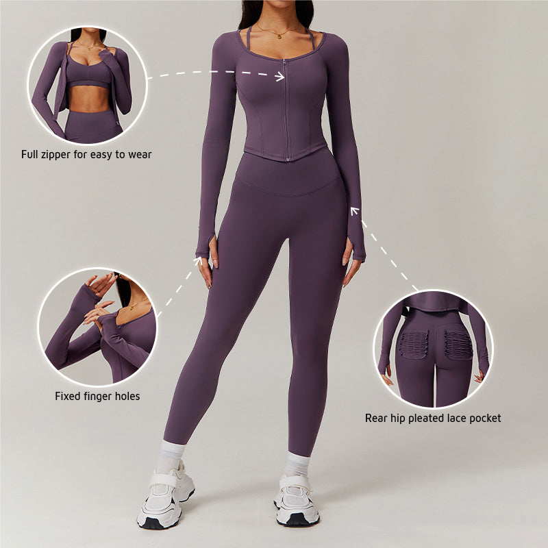 Long Sleeve Fitness jacket + High-waist leggings 2-piece set