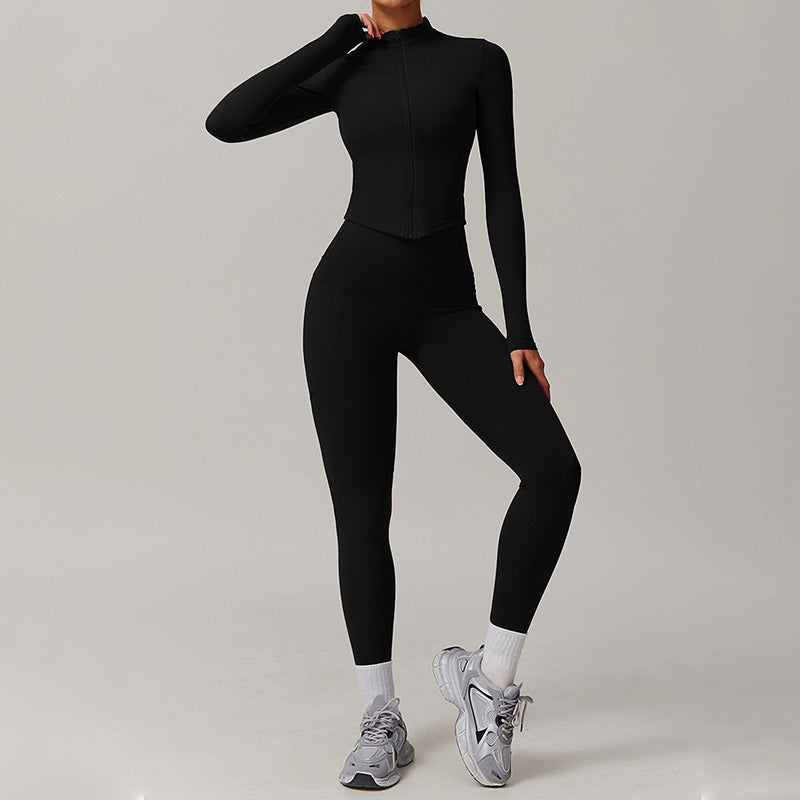 Long Sleeve Fitness jacket + High waist leggings 2-piece set