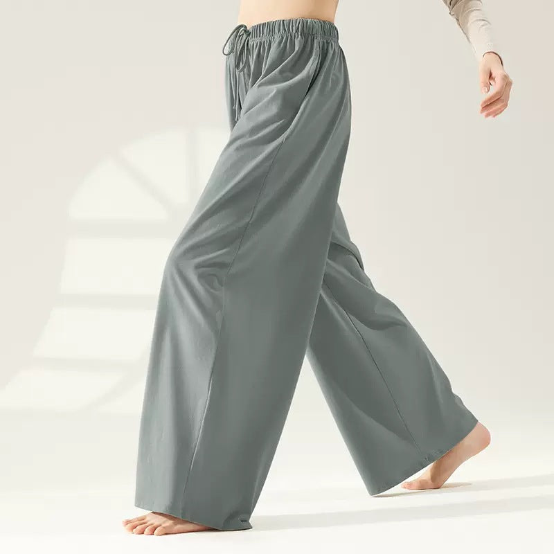 Solid loose lace-up casual pants