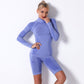 Seamless long sleeve knit tracktop & shorts 2 piece set