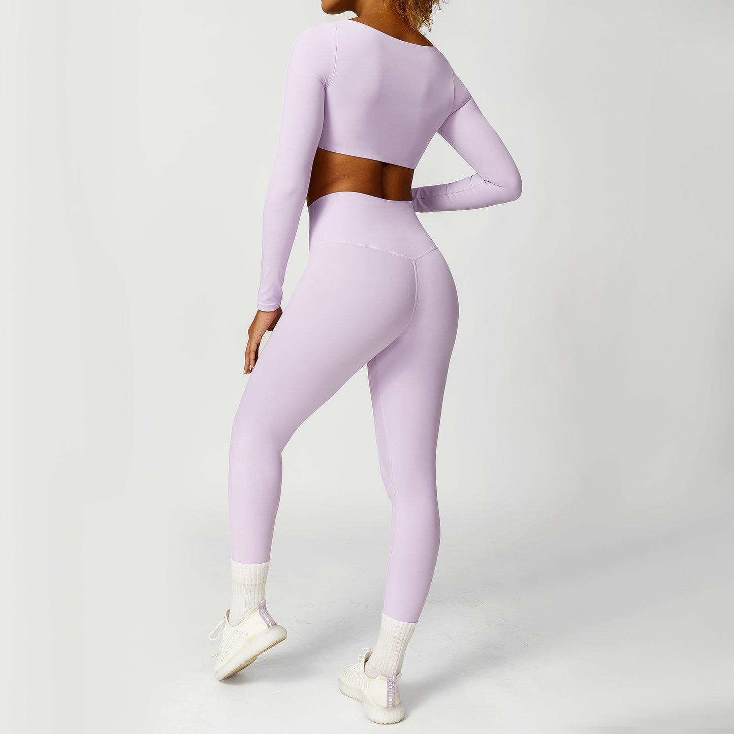 Solid cropped sports top and leggings 2-piece set