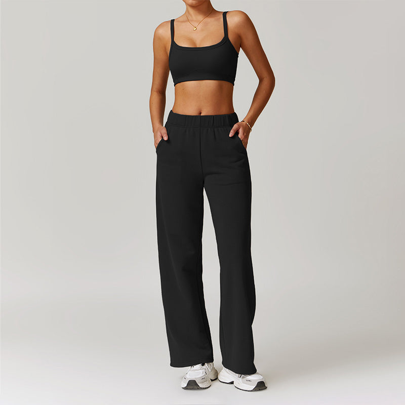 Casual high-waisted straight leg sweatpants and Ultra-Soft Sports Bra Set