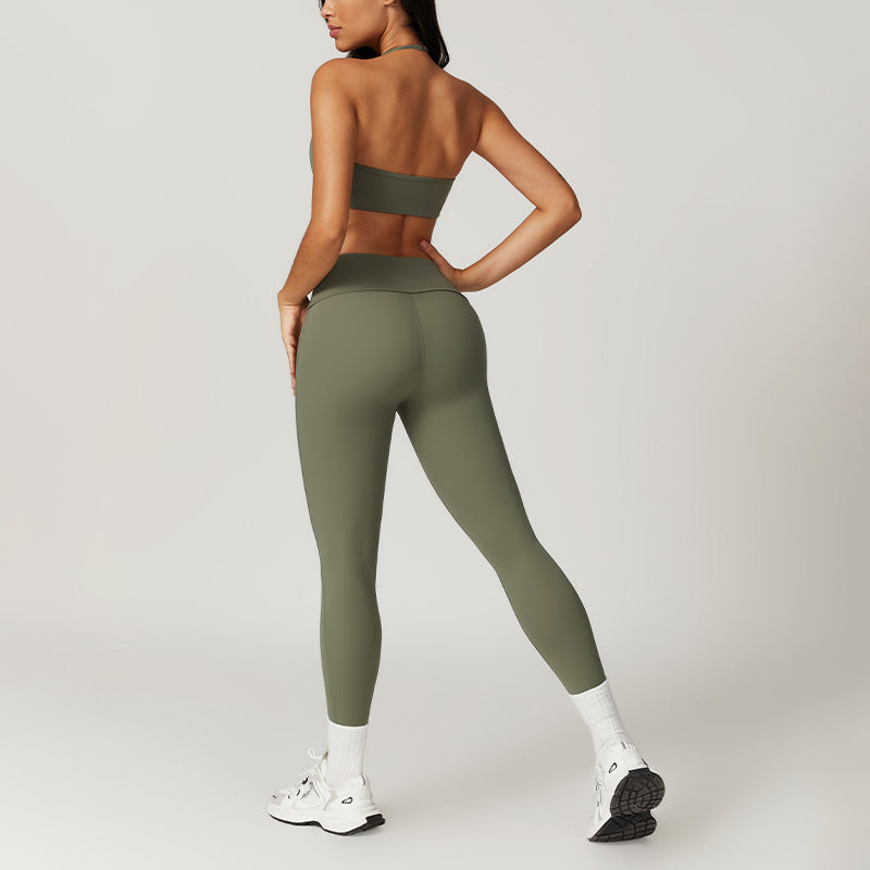 Quick Dry Halterneck Bra + Sports Leggings-2 Pieces Set