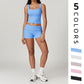 Lace-trimmed beauty back sports vest + shorts 2-piece set