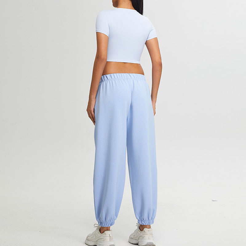 short sleeve crop top + Elastic Leg Sweatpants 2-piece Set