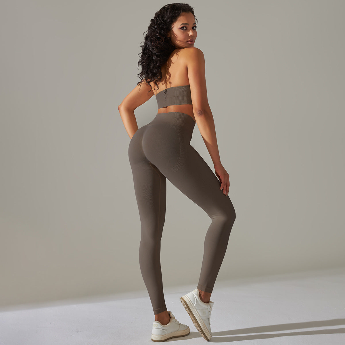 Ensemble 2 pièces soutien-gorge de sport dos nu de couleur unie sans couture + leggings de sport