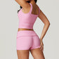 Lace-trimmed beauty back sports vest + shorts 2-piece set