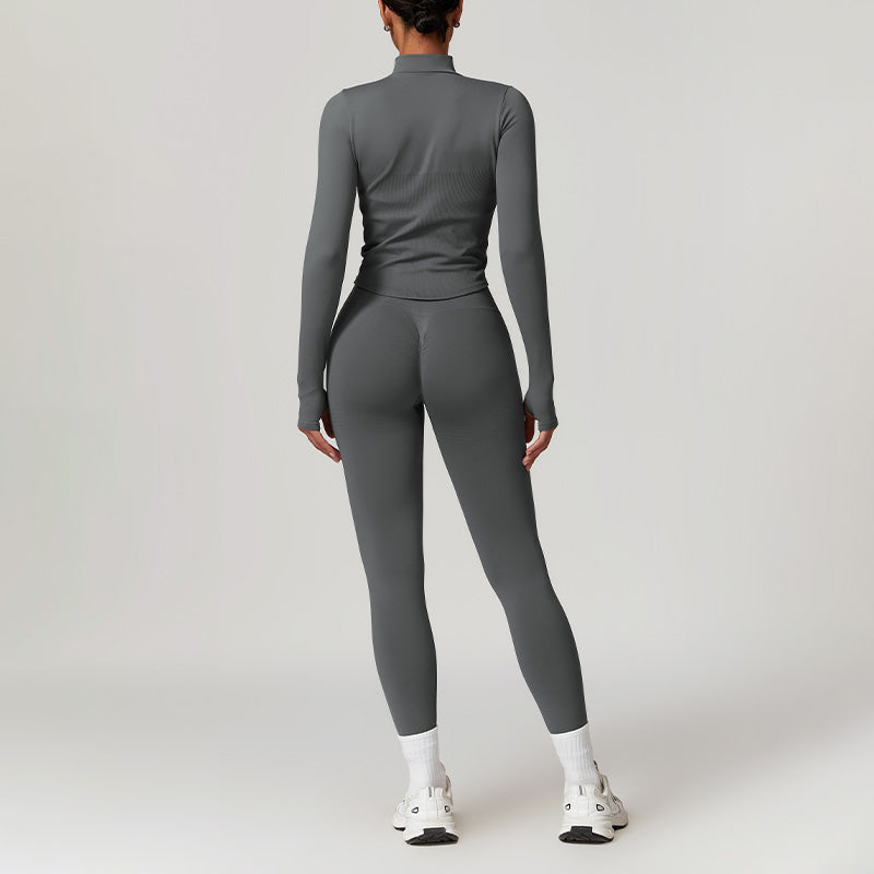 Seamless Yoga Bra + Legging + Long Sleeve Full Zipper Jacket 3-piece Set