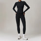 Fleece Long Sleeve Full Zipper Fitness Tops + High waist leggings set