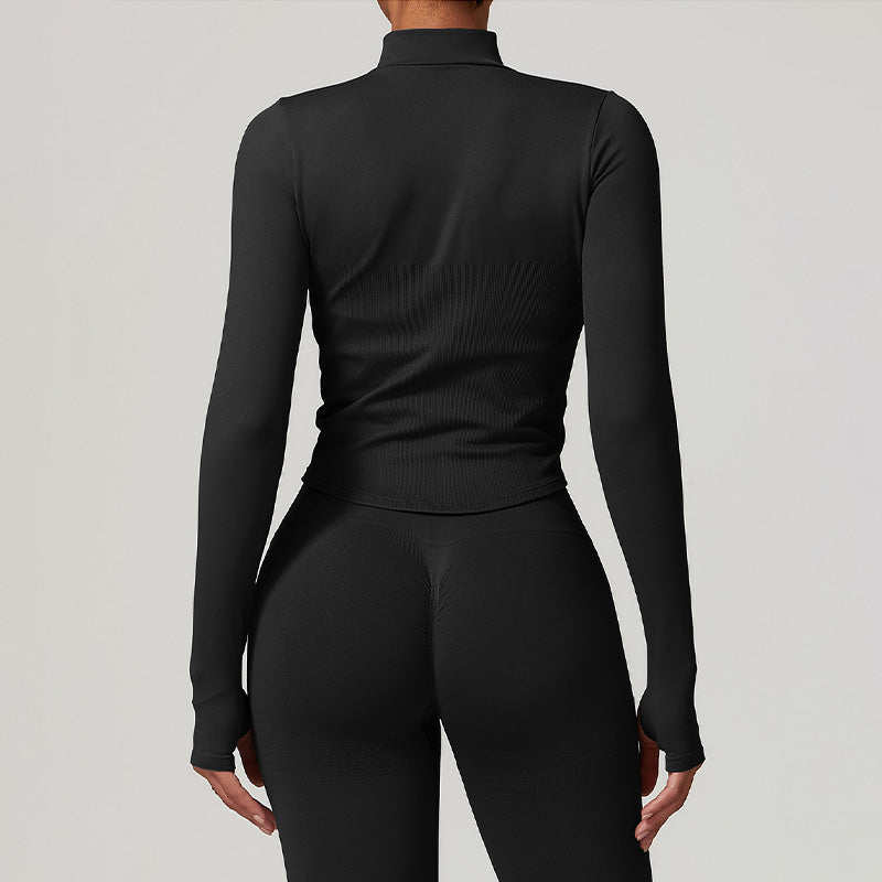 Seamless Quick-Dry Long Sleeve Full Zipper Fitness Tops