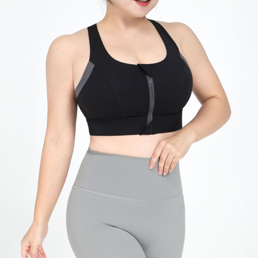 Plus size zipper sports bra