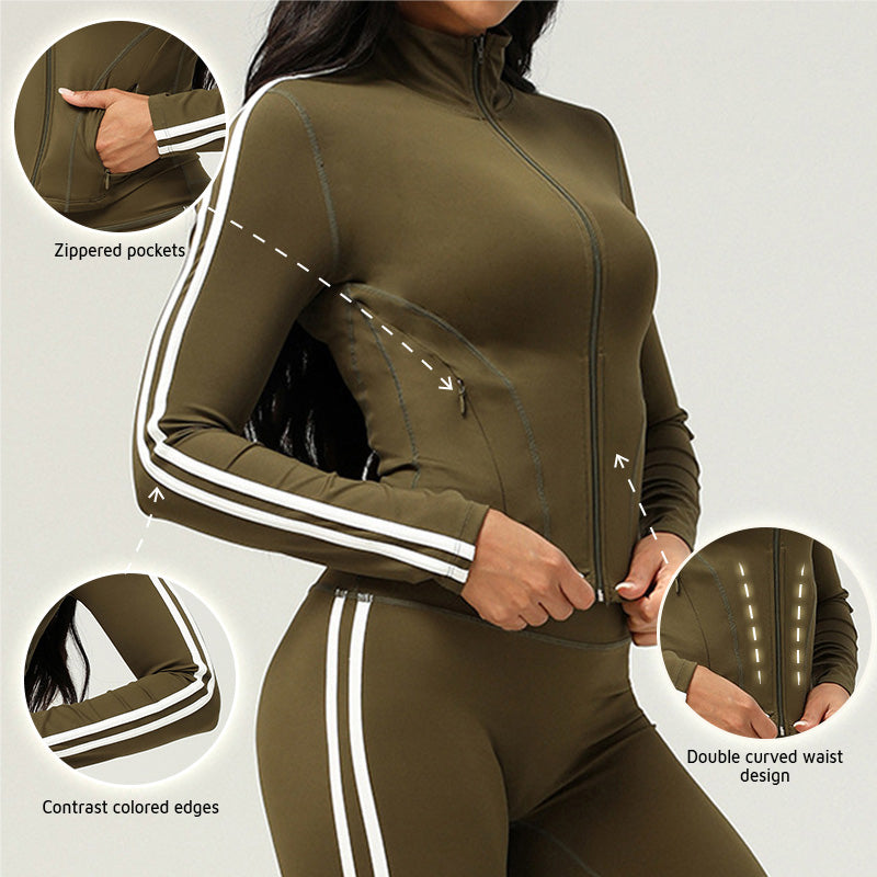 Sliming stand collar contrasting color Fitness jackets