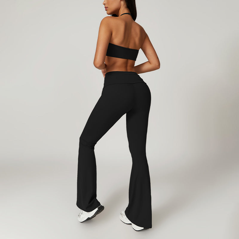 Quick Dry Halterneck Bra +Flare Leg Pants-2 Pieces Set