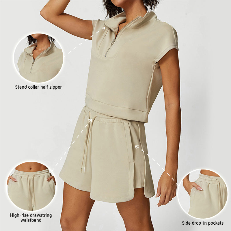 Loose Sand Washed Modal Sleeveless Top + Casual Drawstring Shorts Set