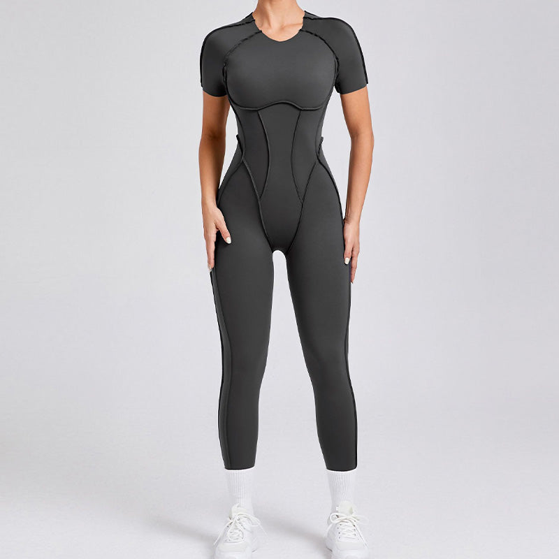 Short-sleeved backless leggings bodysuit